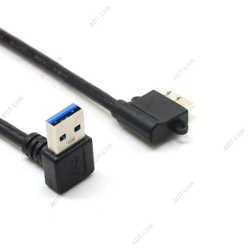 

ADT-Link USB 3.0 A Male to Micro B Male Double Elbow Extension Cable Left & Right Angled 90 Degree 26/28AWG Standard 10Pin Cable