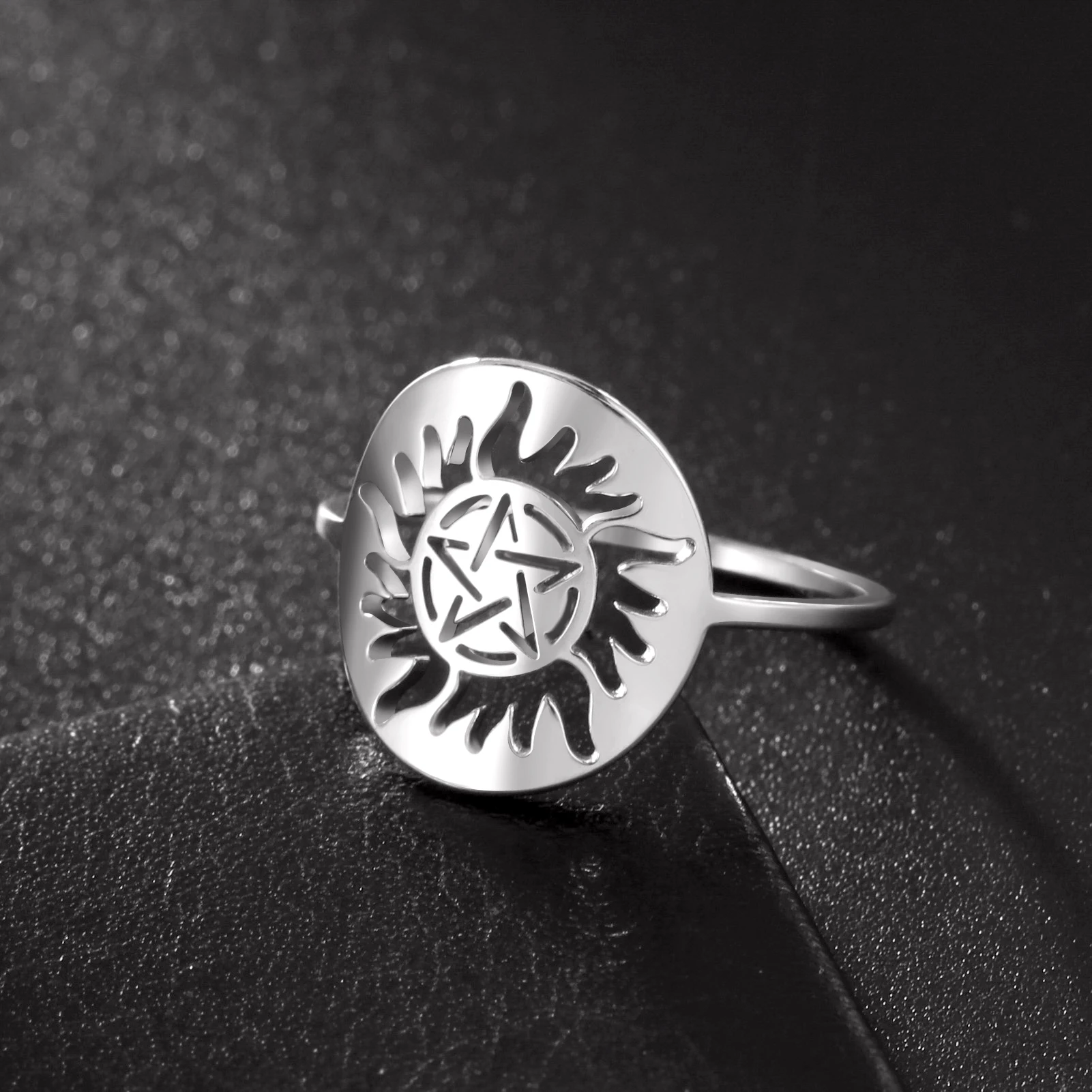 Skyrim Edelstahl Glänzende Sonne Pentagramm Anhänger Halskette Supernatural Dean Aussage Box Kette Halsketten Paar Frauen Männer – Detail 2
