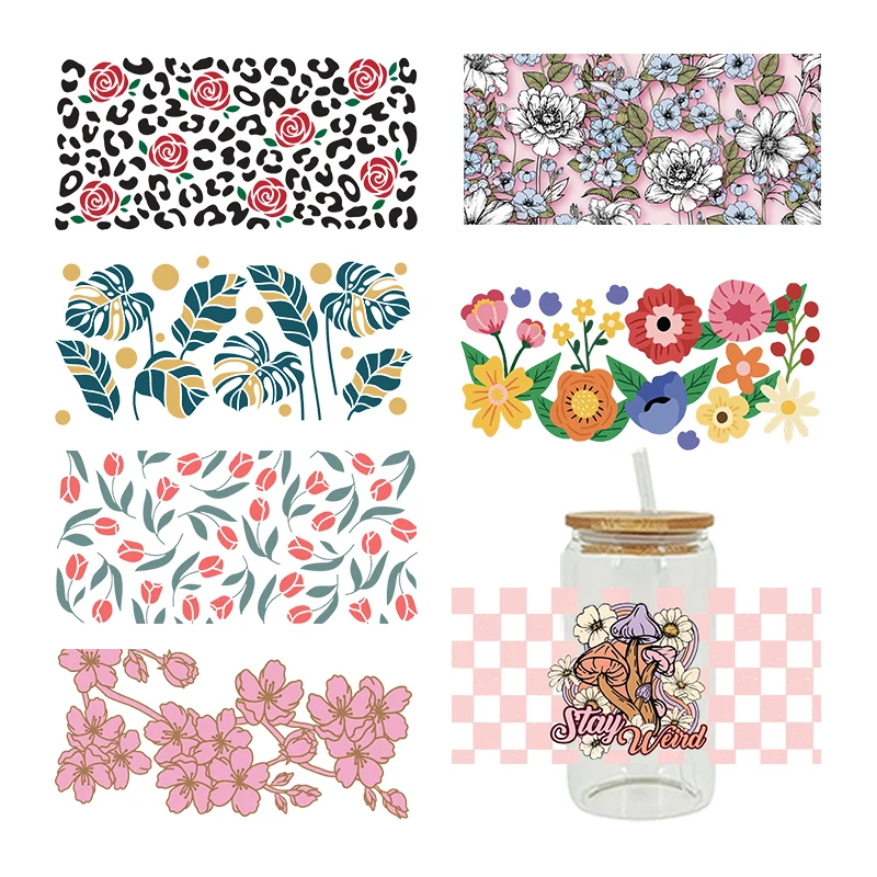 UV DTF Transfers Stickers, 16oz, Cup Wraps, Plant Flower Printed, DIY Glass Ceramic Metal Leather, Etc. D8769