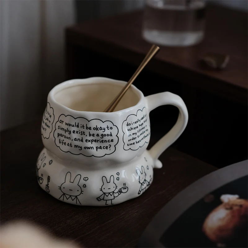 

Милая керамическая кружка ручной работы в виде кролика, стильные офисные чашки для молока, праздничный подарок, кружка для воды, украшение для гостиной, кружки для латте и кофе