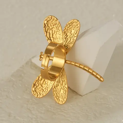 महिलाओं और पुरुषों के लिए ट्रेंडी विंटेज अतिरंजित बड़ी ड्रैगनफ्लाई ओपन रिंग्स स्टेनलेस स्टील स्टेटमेंट गोल्ड कलर रेट्रो रिंग ज्वेलरी गिफ्ट 8 best sales बड़े आकार की अंगूठी - №3