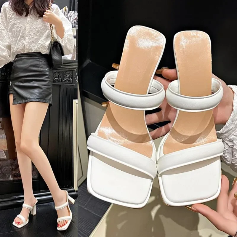 2024 New Designer Summer Pumps Slippers Sandals Shoes Women High Heels Square Toe Sandal Lady Shoes High Heels Women