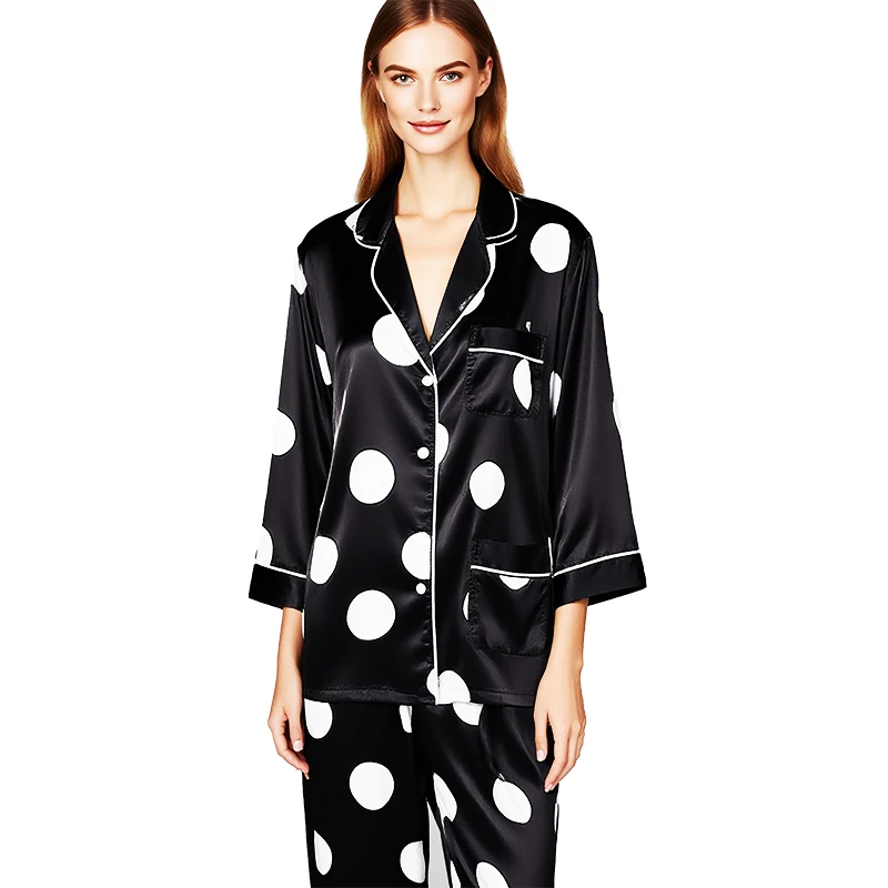 

Women's Summer Pajama Set – Cozy 2-Piece Sleepwear with Belted Top & Dot Print, Lightweight Simple Rayon Homewear