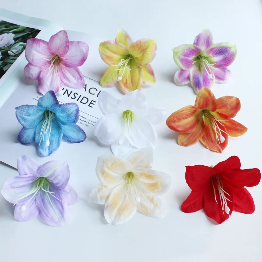 

10cm Hight Quality Silk Lily Artificial Flower Head For Wedding Bouquet Decoration Hat DIY Garland Decorative Floristry Flowers