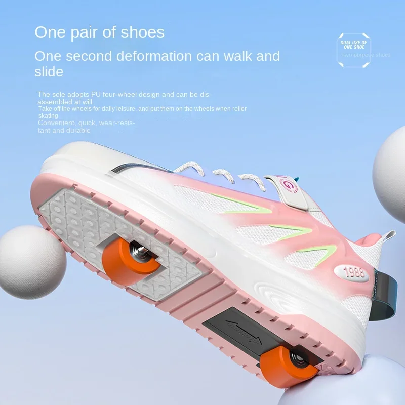 Young people's new walking shoes children can walk and slide sports shoes with wheels luminous roller skates for boys and girls