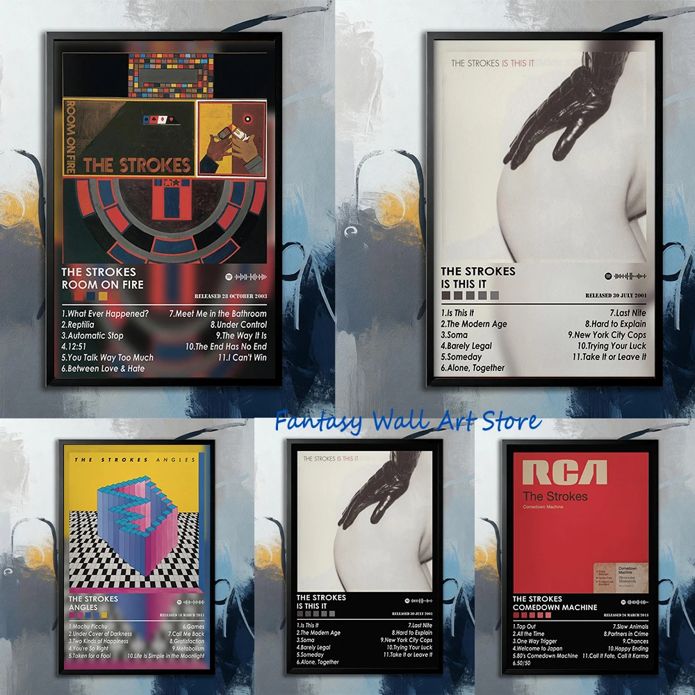 El arte de la portada del álbum The Strokes Angles, decoración musical, póster de The Strokes, pintura en lienzo, decoración de pared