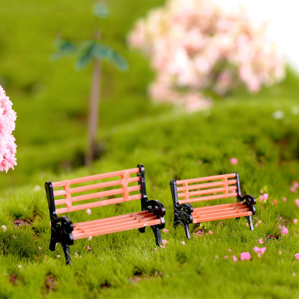 1 Pair Crafts Fairy Garden Decor  House Miniature Bench Micro Landscapes Stools Park Chair Figurines