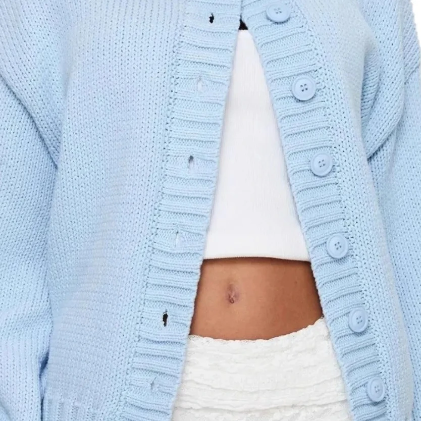 

Casual Street Style round Neck Knitted Open Cardigan Thick Yarn Single Button Pure Color Sweater