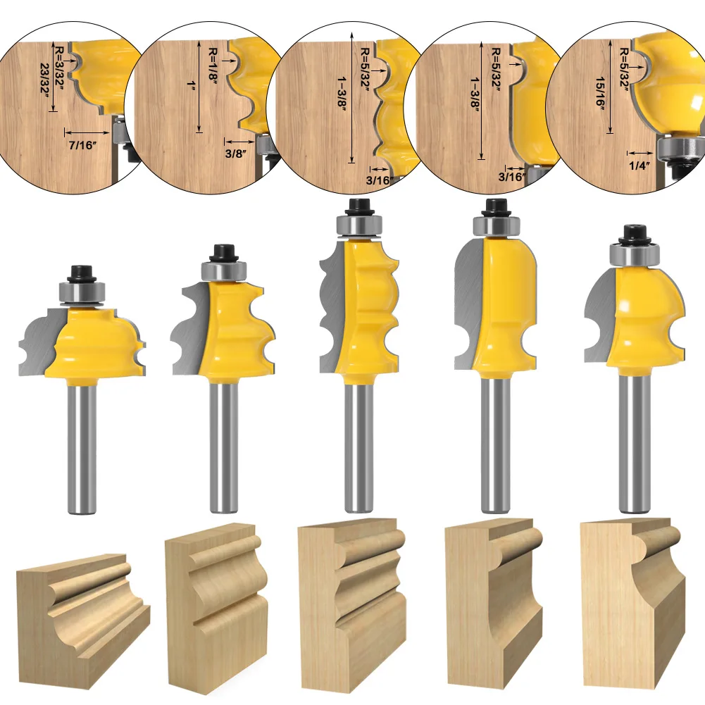 1Pcs 8mm 12mm Shank Architectural Molding Handrail Router Bit Casing Base CNC Line Woodworking Cutters Face Mill