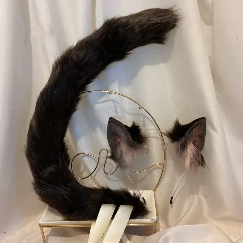 Custom Halloween Anime Animal Ear Black Cat Ears Tail Beast Hair Hoop for Anime Lolita Christmas Halloween Cosplay Prop
