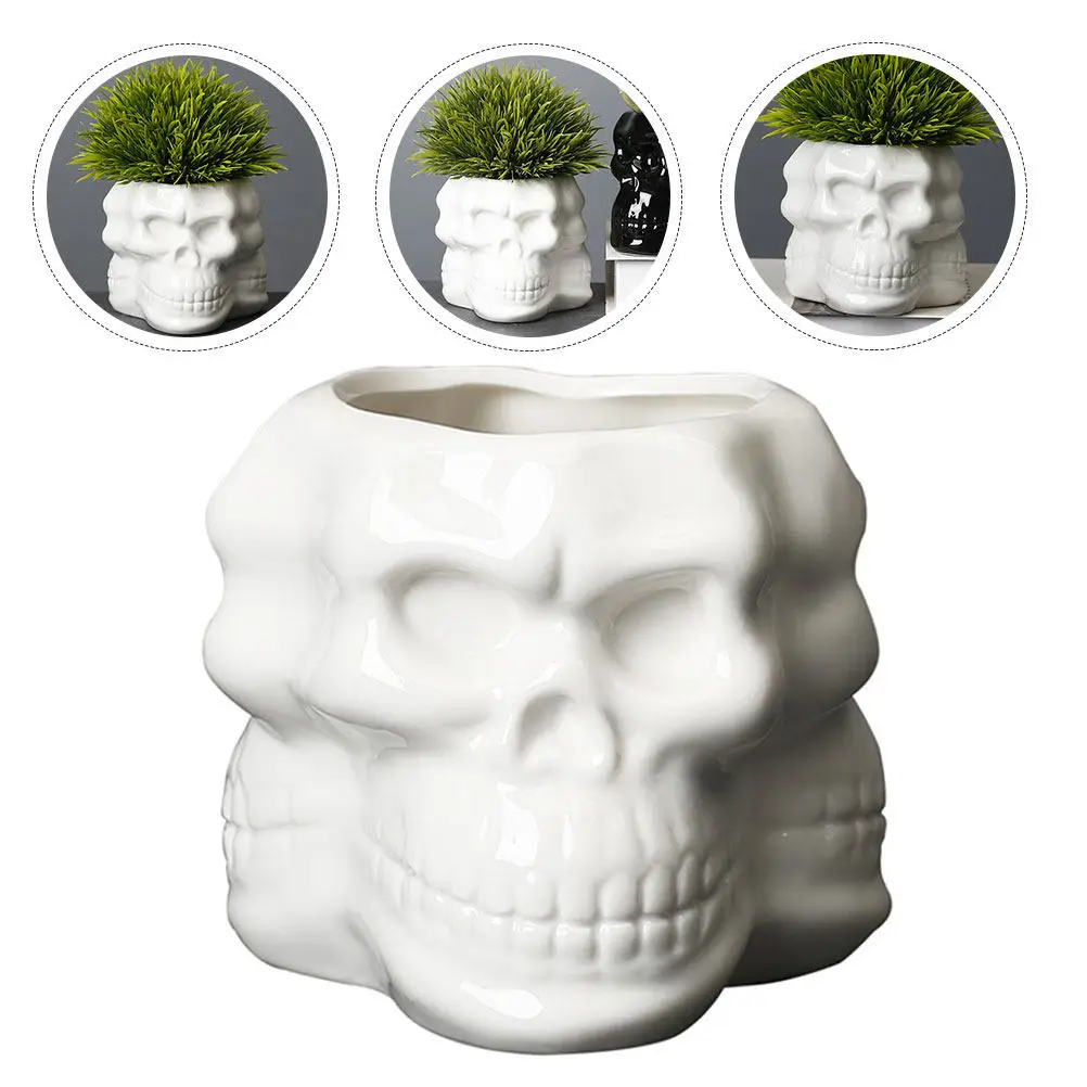 

Керамическое кашпо в форме черепа для суккулентов и растений