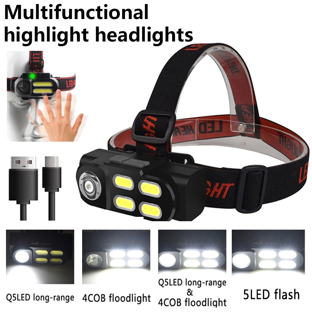 Portable Multi-function Mini Headlamp LED Headlamp USB Rechargeable Using 18650 Battery Outdoor Camping Light Night Fishing Lamp