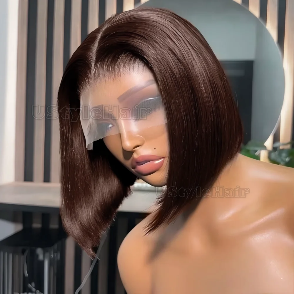 الزنجبيل بوب شعر مستعار قصير مستقيم الدانتيل شعر مستعار أمامي للنساء 13x4 شعري طبيعي ارتداء اليومي الباروكات مقاومة للحرارة الاصطناعية بوب الباروكات #5