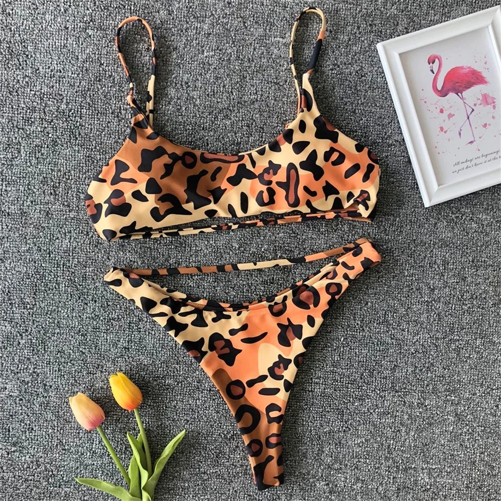 Sexy leopardo impressão biquíni tanga maiô feminino micro banho roupas de praia natação maiô moda tendência y2k biquinis 2025