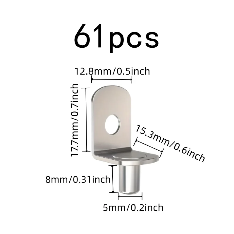 Cabinet Shelf Brackets, 8pcs/pcs, 61pcs total, 5*8mm, Sturdy & Rust Resistant, For Furniture Board Fixing