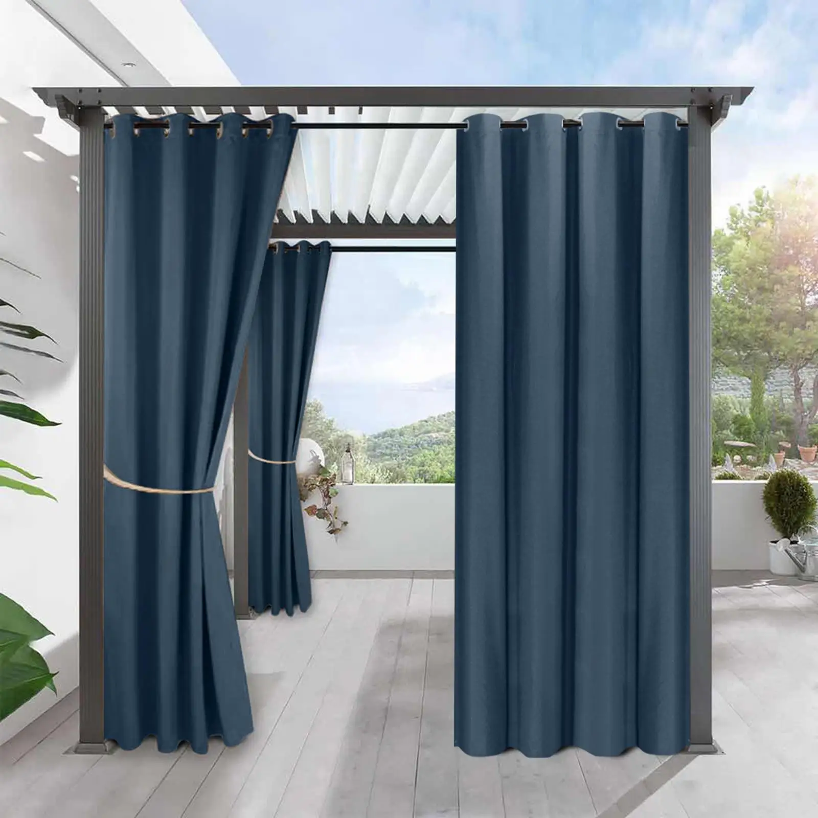 Outdoor Curtain Blackout Grommet Waterproof Thermal Insulated Patio Panels Blocking Sunlight for Porch Balcony Terrace