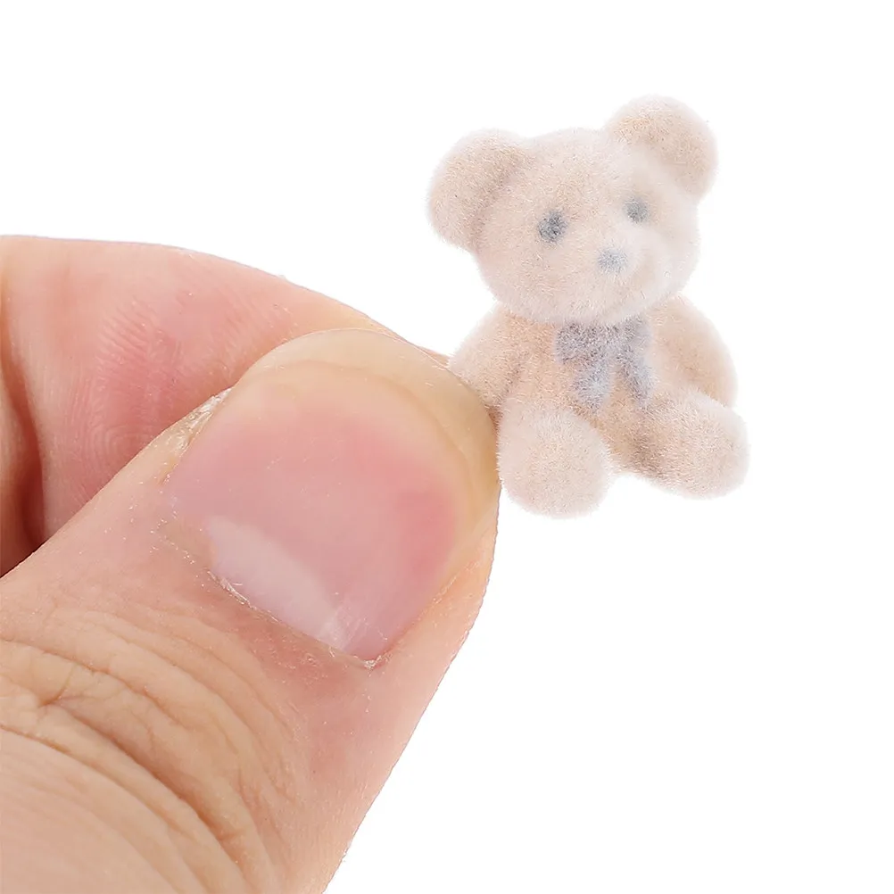 6Pcs Mini Flocked Bears Soft Tactile Charm Decoration for Parties Events DIY Crafts Wedding Shower Graduation Cake Decor Tiny