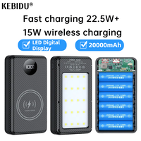 6*18650 20000mAh Power Bank Case 22.5W Fast Charging 15W Wireless Charging Mobile Power Bank Housing Battery Holder For Phone