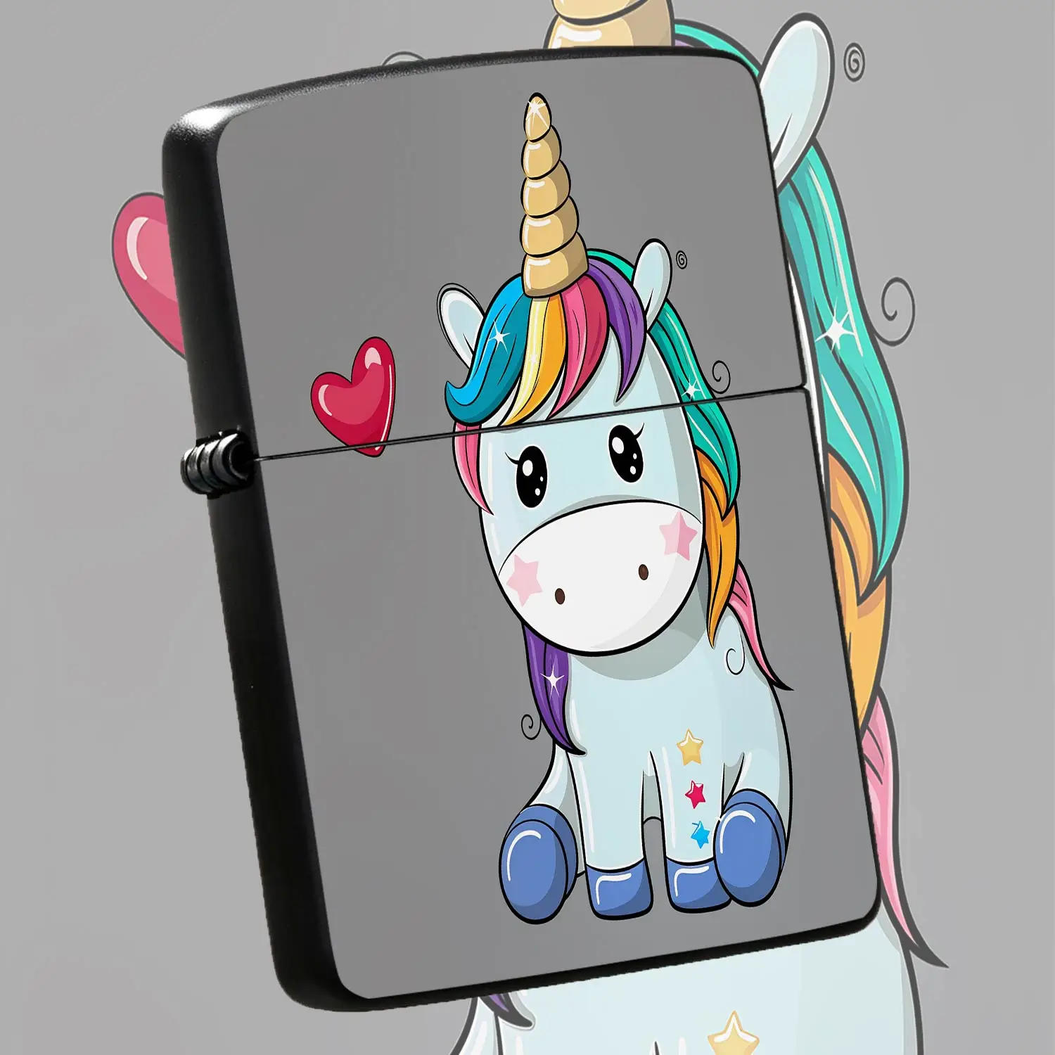 Adorable Cartoon Rainbow Unicorn Lighter, Sparkling Golden Horn With Cutedecor, Lovely Red Heart Accent, Perfect For Gifting On Birthday Holiday, Portable Stylish Accessory Suitable For Daily Use Multiple Occasions, Del A Humorous And Inter