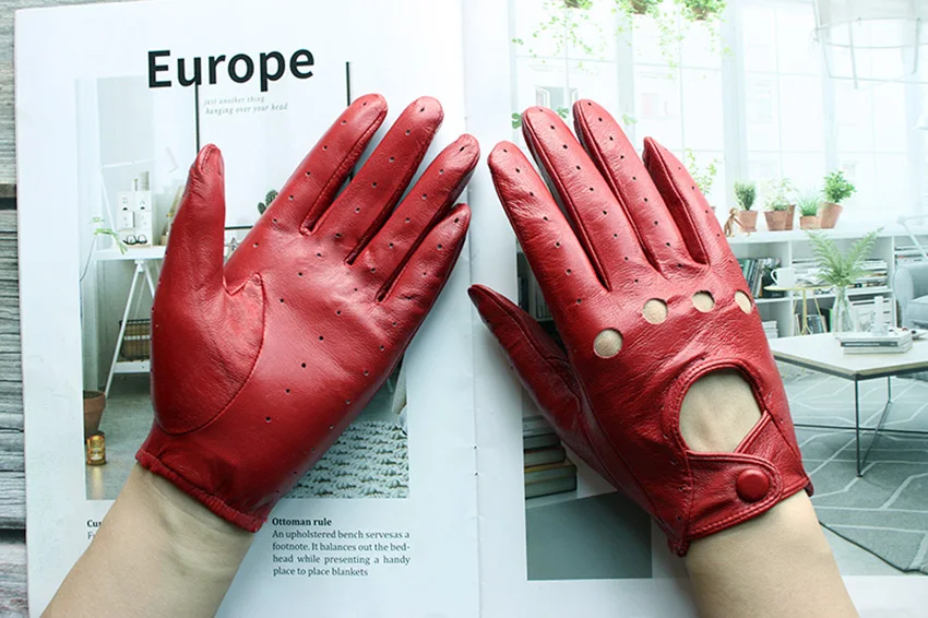 Sommer Fahren Leder Handschuhe Frauen Dünne Schaffell Ungefüttert Modische Ausgehöhlte Alle Finger Motorrad Reiten Handschuhe – Detail 7