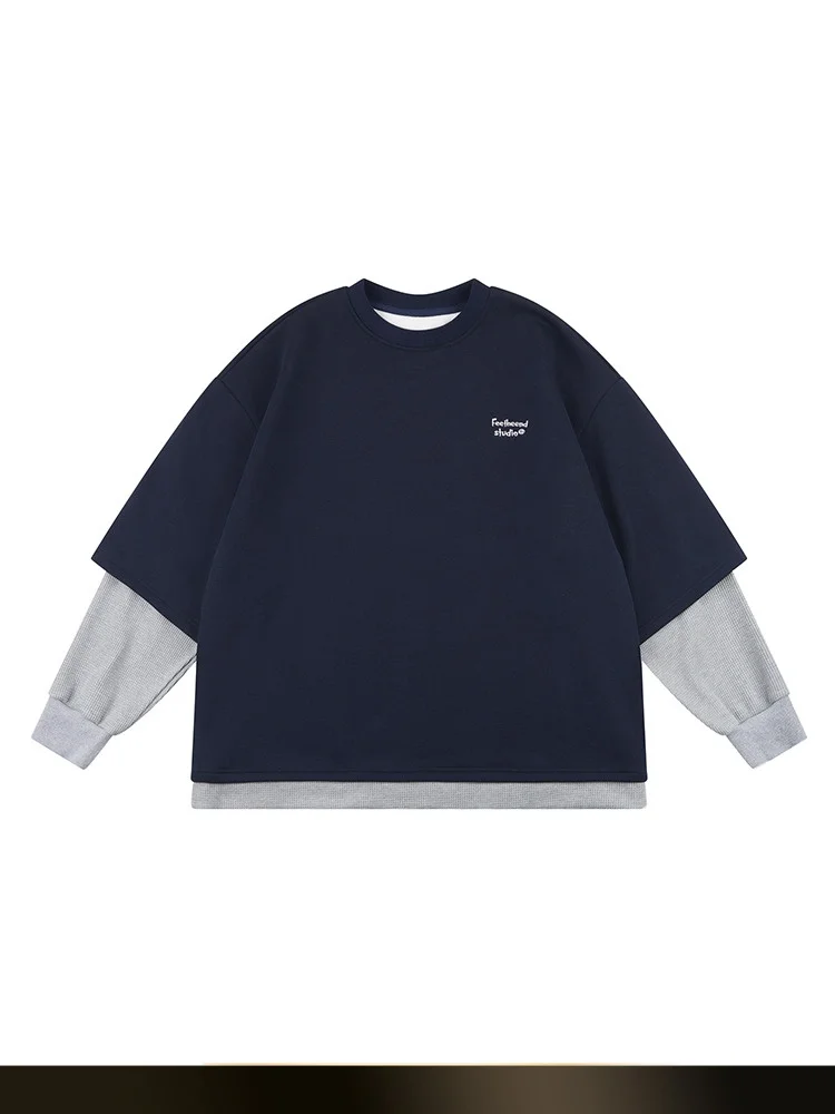 

Ретро-японский свитшот с круглым вырезом, вышивкой букв и пэчворком, весенний, в университетском стиле, парный, свободного кроя, хлопковый, с капюшоном