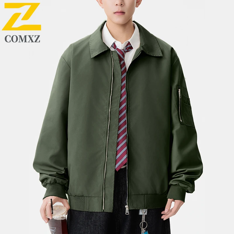 

COMXZ Workwear Jacket Men's 2025 Trend Versatile Comfortable Breathable Lapel Jacket Outdoor Casual Japanese Loose Zipper Jacket
