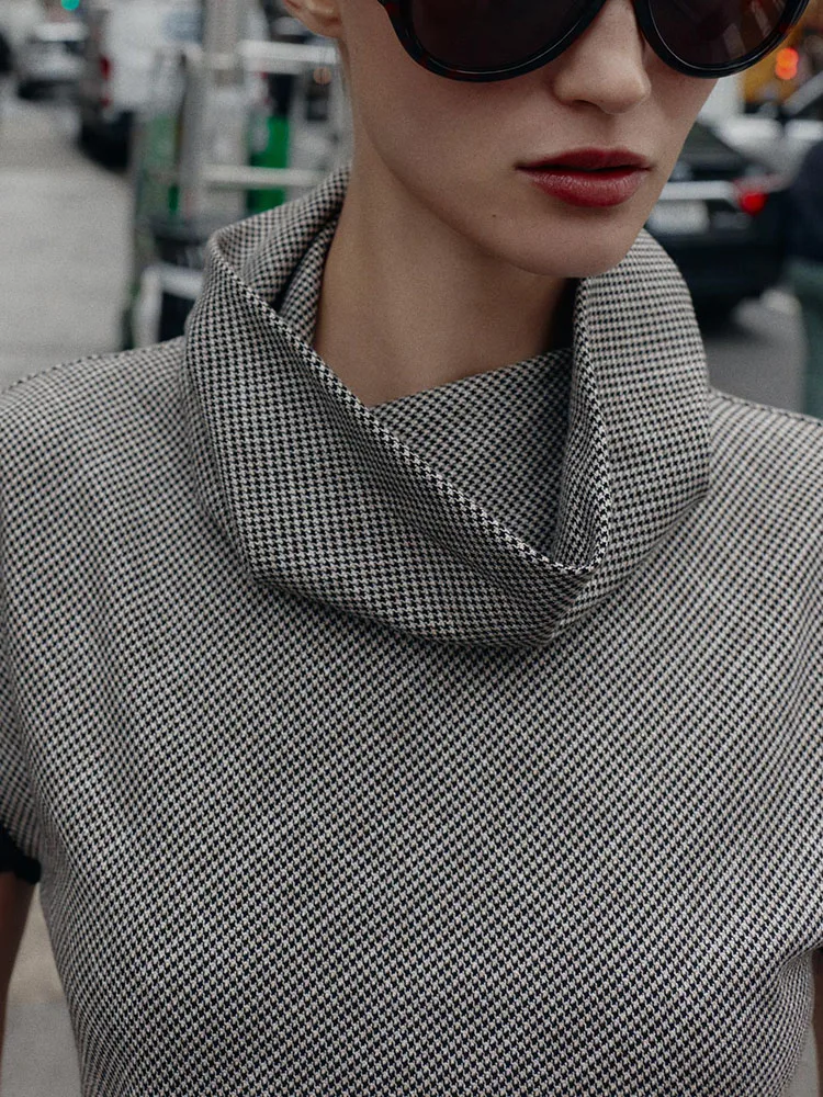 Ele Sweet الياقة الوقوف Svel Plaid ace توب جديد وصول المرأة Faion الشتاء مجموعة 2025 Chinoiserie العصرية