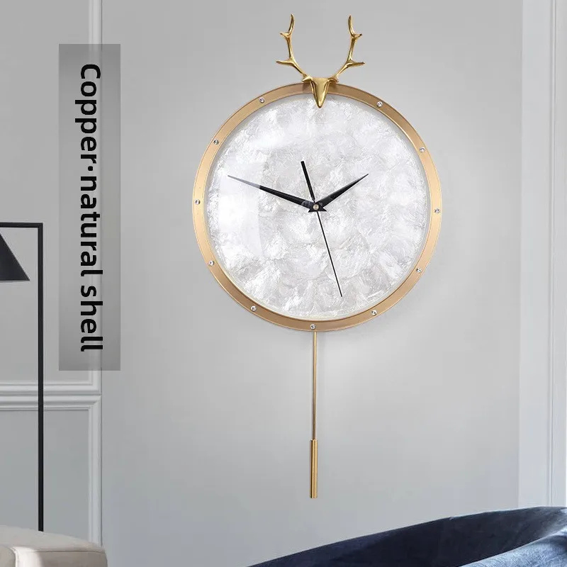 

Pure Copper Simple Retro American Living Room Bedroom Creative Deer Head Clock European Wall Hanging Decoration Silent Quartz Wa