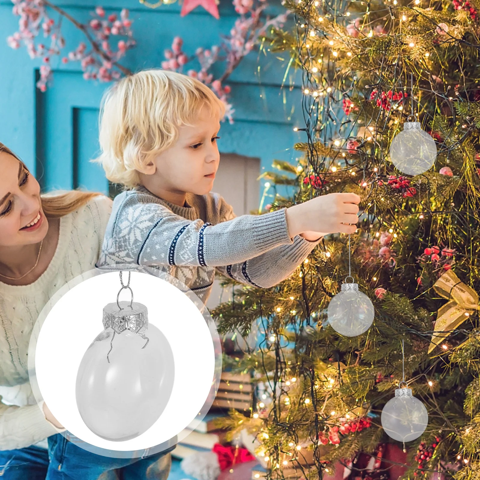 

Festive Transparent Christmas Tree Decorations 12PCS Glass Hanging Ornaments with Lids Holiday Xmas Balls Gift Pendants Set
