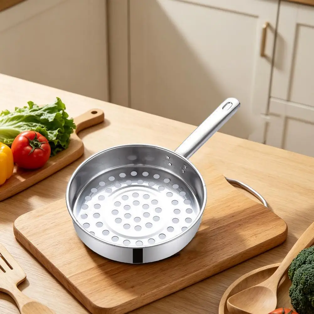 Large Hole Colander with Long Handle Stainless Steel Slotted Spoon for Frying Draining Essential Multi-Purpose Kitchen Tool