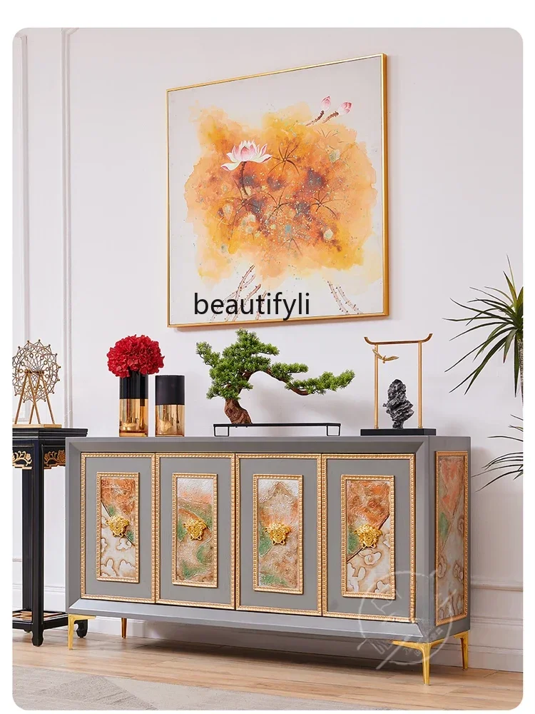 182C Light Luxury French Vintage Style Gray Art Home Dining Cabinet Hallway Storage Cabinet Shoe Cabinet