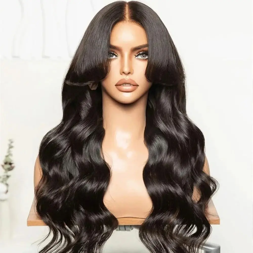 Soft Black  5x5 Silk Base Soft  26Inch Natural Wave Jewish Human Hair Wig With Baby Hair HD Lace European Hair Preplucked