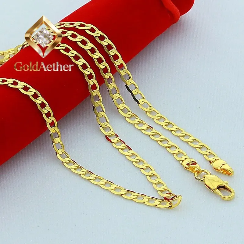 

GoldAether Luxury 24K 9999 Pure Gold real gold Men's Sideways Cuban Necklace Wide 4mm 6mm 8mm 10mm
