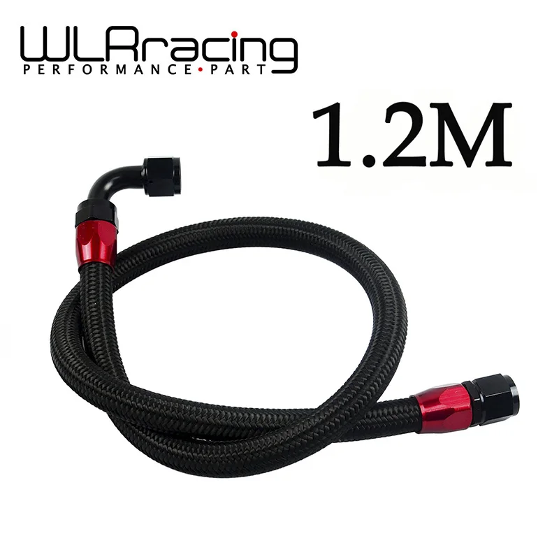 AN10 1.2M Black Stainless Steel Brained Oil Hose Line Hose Tube With Straight 90 Degree Swivel Hose End Fitting Installed