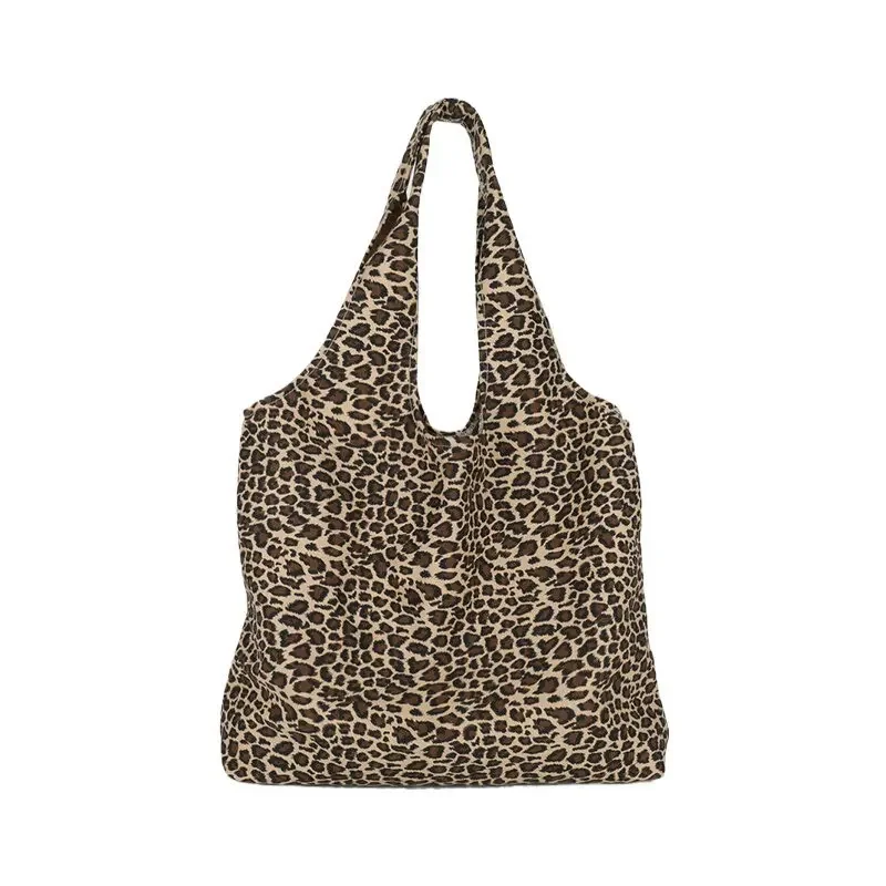 Bolso de lona con estampado de leopardo y viento para estudiantes universitarios, bolsa de hombro de gran capacidad para mujer, 2024