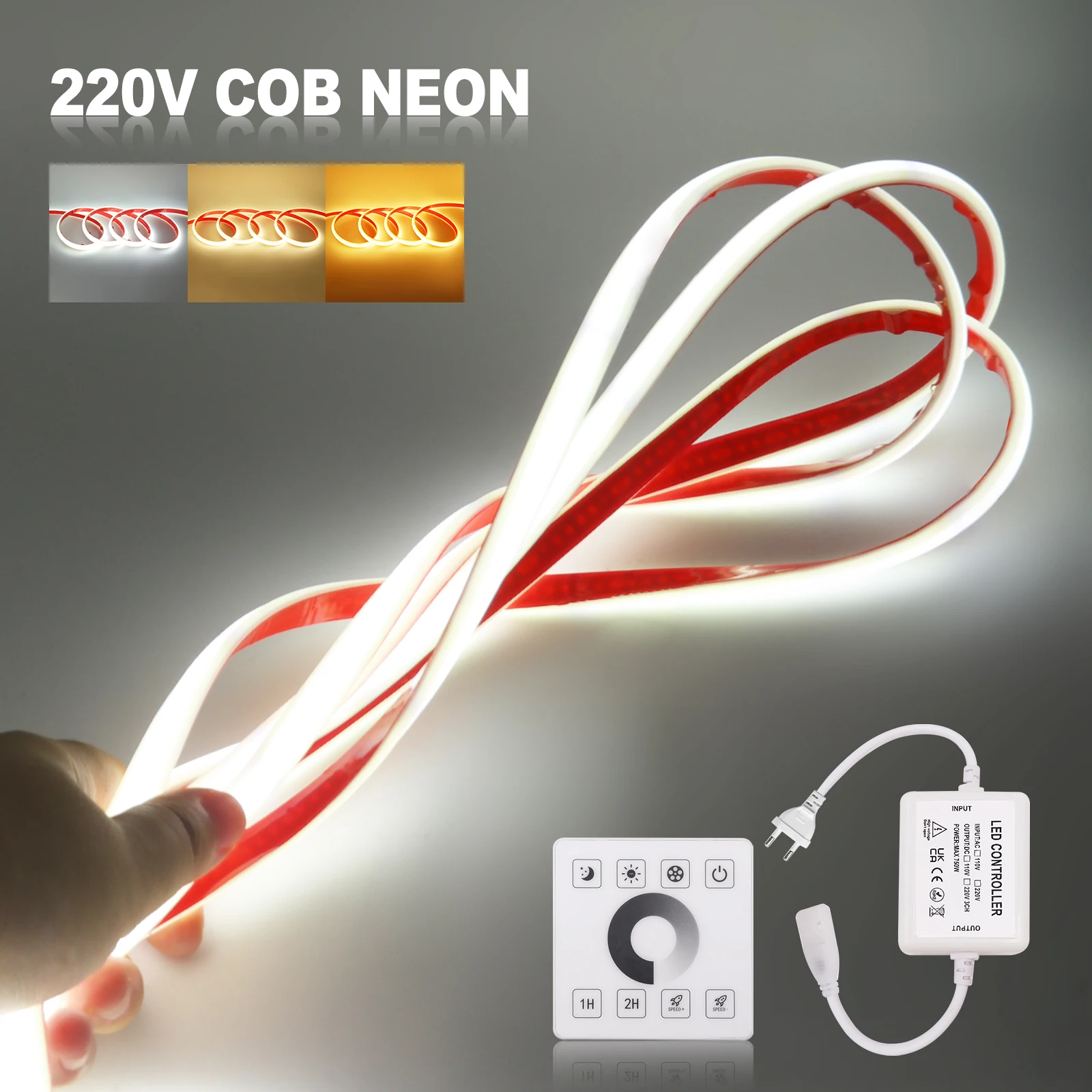 COB LED Neon Strip Light WIFI/Bluetooth/Touch with 23key Remote 220V 240LED IP67 Self Adhesive Linear Lighting IC Silicone Rope