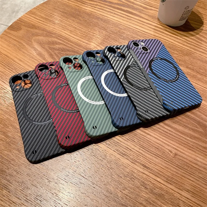 Ultra Thin Carbon Fiber Magnetic Case for iPhone 18 Pro Max 17 Air 16 15 14 13 11 12 For Magsafe Charging Frameless Hard Cover