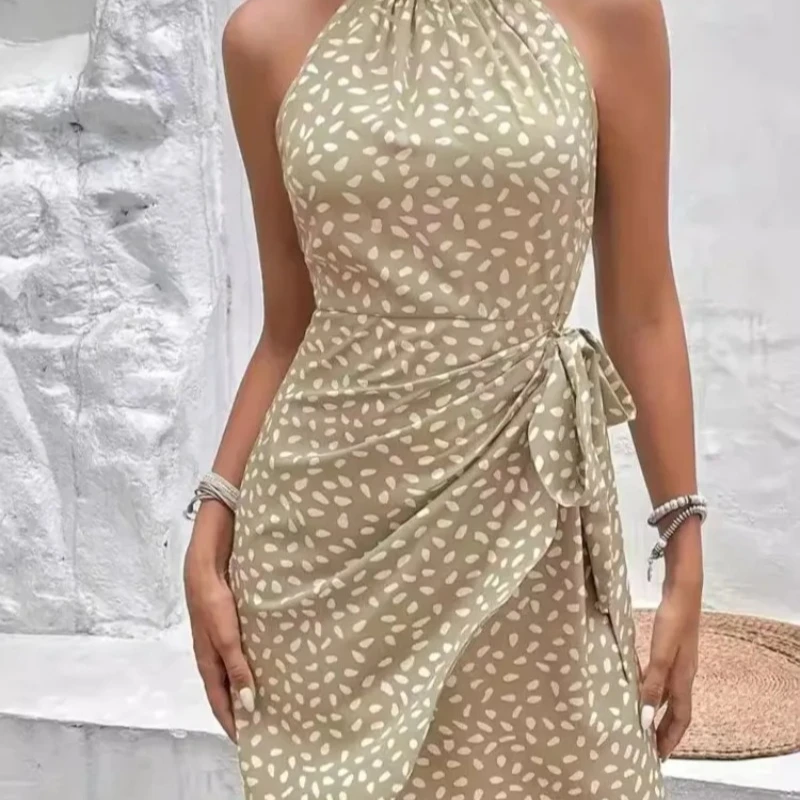 Abito floreale con stampa da donna Moda elegante mini abiti sexy senza maniche montati sul collo Lady Summer Casual Beach Party Dress Femmes