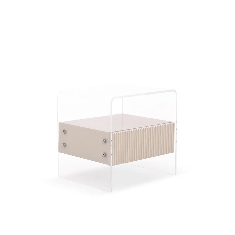Modern Acrylic Frame Bedside Table Drawer Beige Nightstand with Clear Transparent Legs for Bedroom Living Room