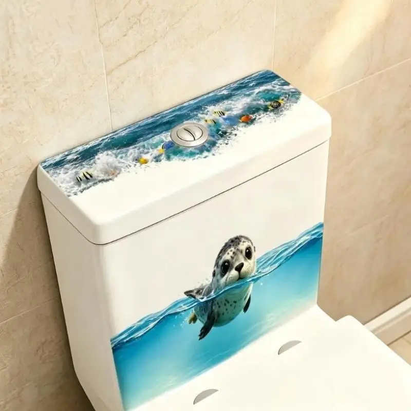 New【1PCS Cute Sea Seal Toilet Sticker With Waterproof Self Adhesive And Vivid Ocean Pattern Perfect For Home Bathroom Decor】