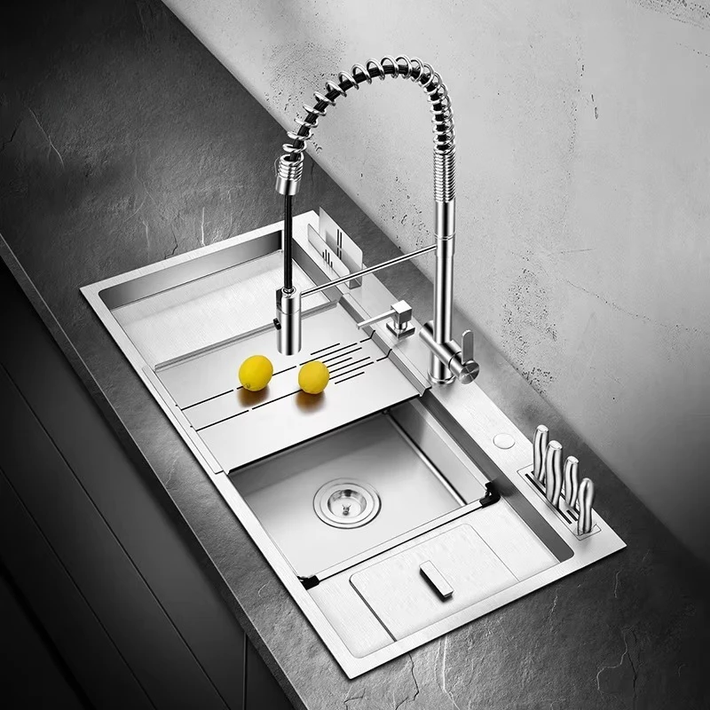 SUS304 Handmade Kitchen Sink Fine Brushed Drainer and Kitchen Tap Included Defrosting Board Manufacturer 10050L