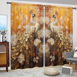 2pcs Luxury Style Peacock Printed Curtain for Home Decor - Rod Pocket Window Treatment for Bedroom, Office, Kitchen, Living Room