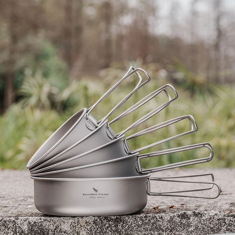 Boundless Voyage Titanium Bowls Dishes Set with Folding Handle Outdoor Camping Portable Plate Saucers Tableware 5 Packed Ti1096T
