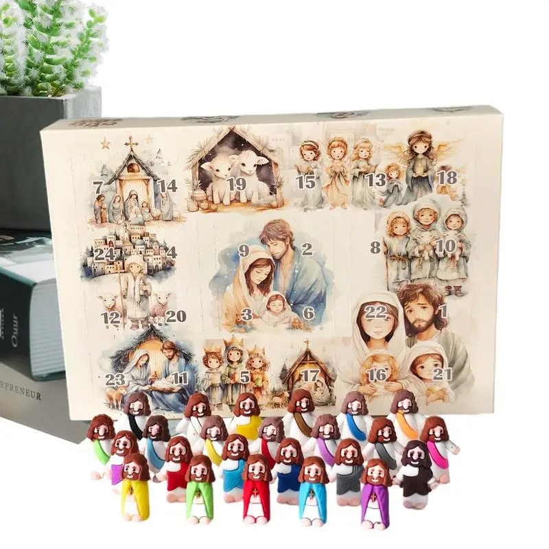 Advent Calendar 2024 24Pcs Jesus Sculptures Collectible Figurine For Living Room Study Display Shelf Bedroom