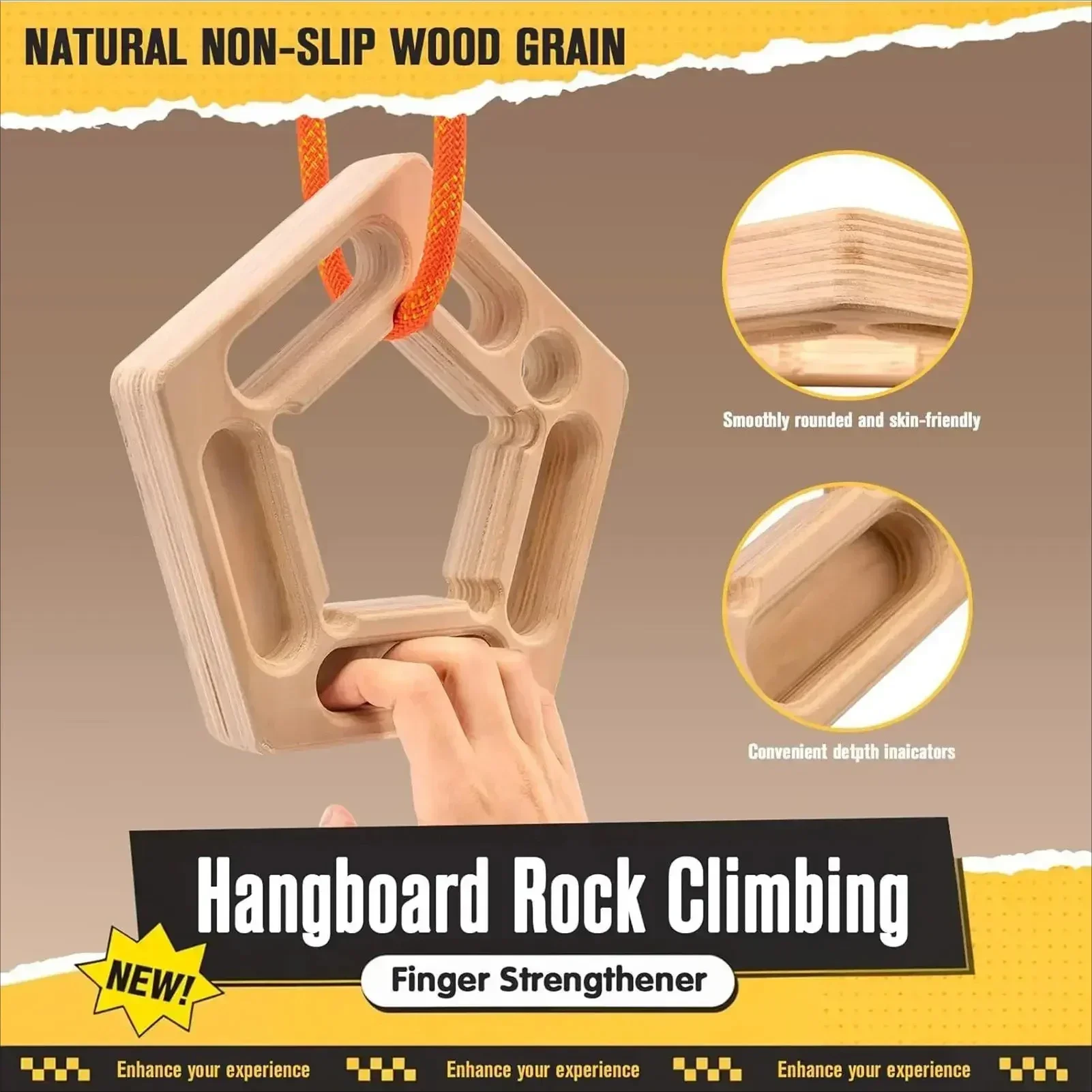 Pull-Up Board Outdoor Climbing Practice Tool Forearm Strength Trainer Climbing Finger Strength Training Board Wooden Hangboard