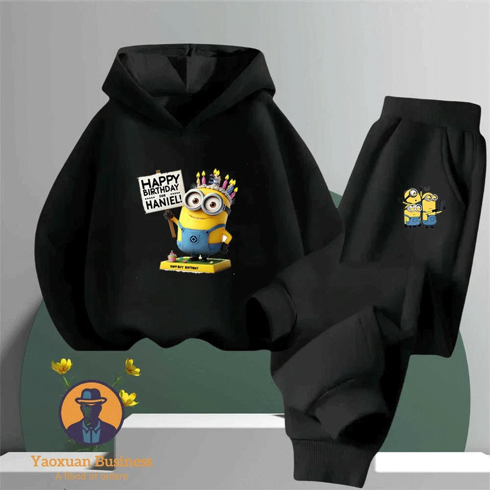 

Modern Minions Children Boys Girls 2-Piece Hoodie Set Cute Printed Cartoon Warm Windproof Autumn Winter Fashion