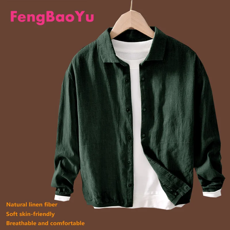 Fengbaoyu Linen Spring Autumn Coat Loose Cotton Linen Comfortable Breathable Black Cotton Linen Jacket Fat 150KG Free Shipping