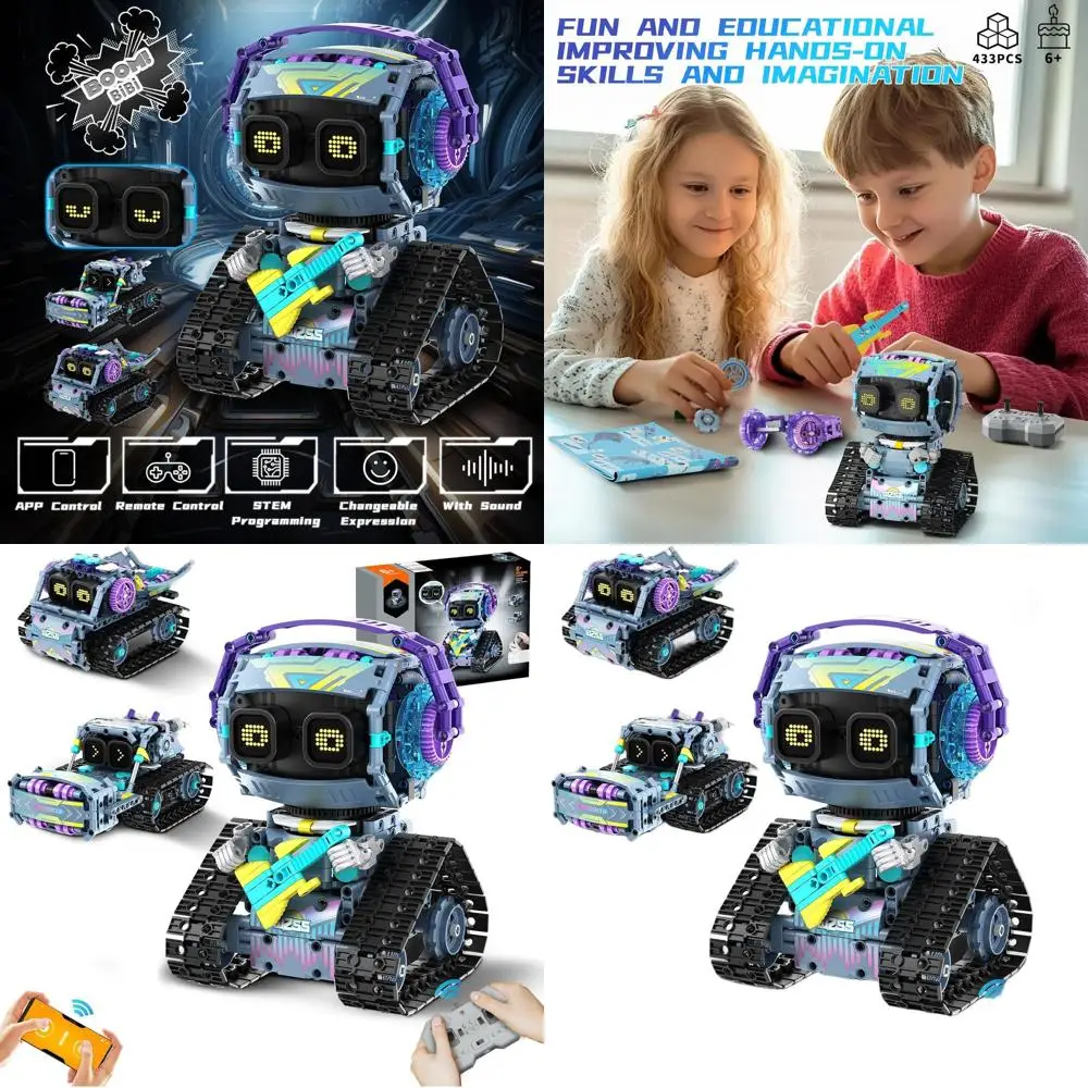 

3-in-1 STEM Robot Kit: Remote & App-Controlled Building Blocks with LED Eyes & Sounds, Ideal Gift for Ages 6-12