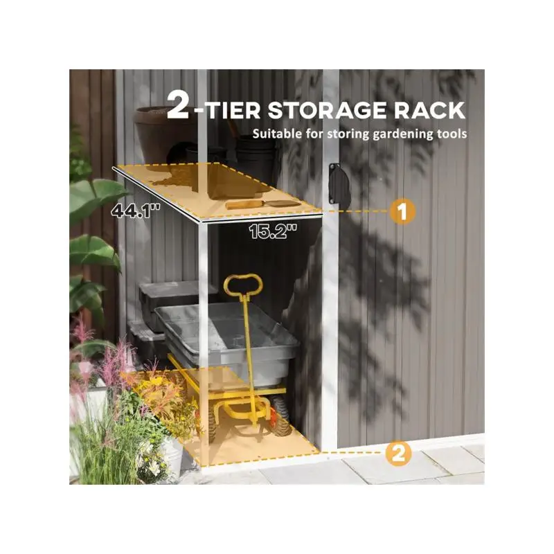 سقيفة تخزين فولاذية مقاس 7 × 4 لأدوات الحديقة باللون الأبيض