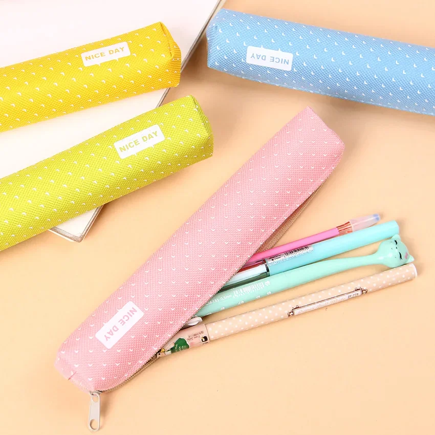 1PC Kawaii Mini Kleurrijke Dot Patroon Studenten Kinderen Canvas Pen Tas Rits Etui